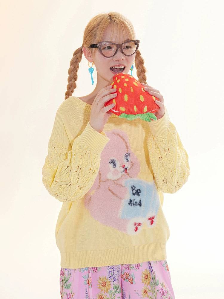 Women's Cute Contrast Bunny Wool Sweater