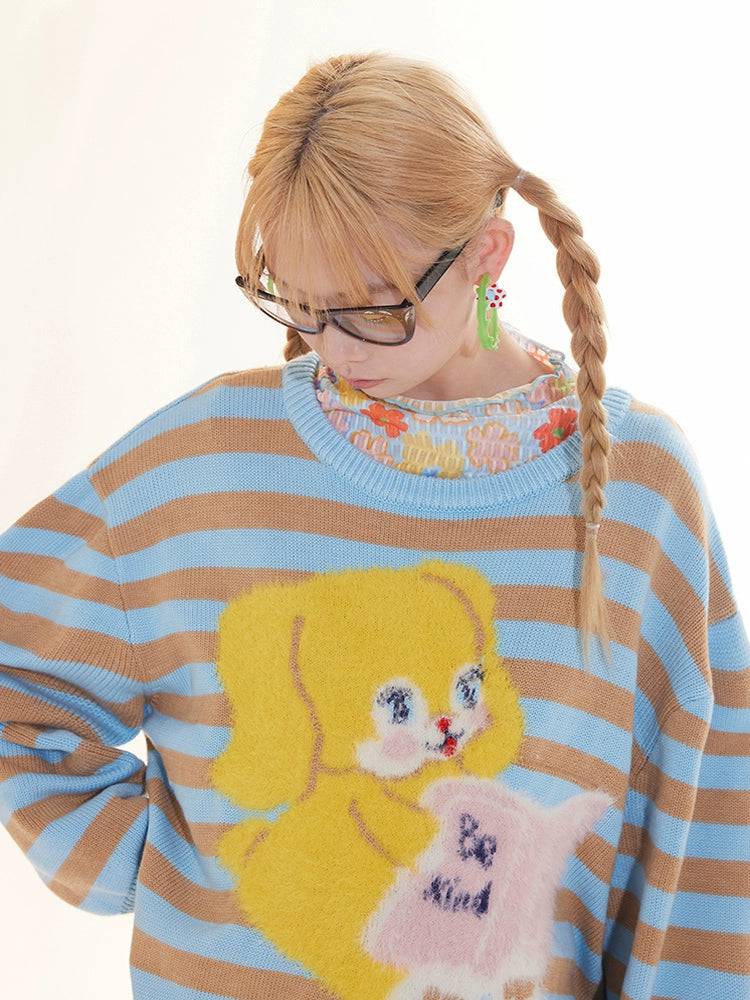 Women's Cute Contrast Bunny Wool Sweater