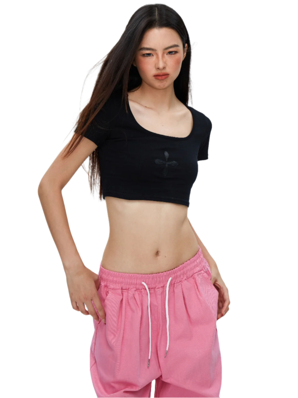 Women's Ribbed Cropped Off-Shoulder Short Sleeve T-Shirt