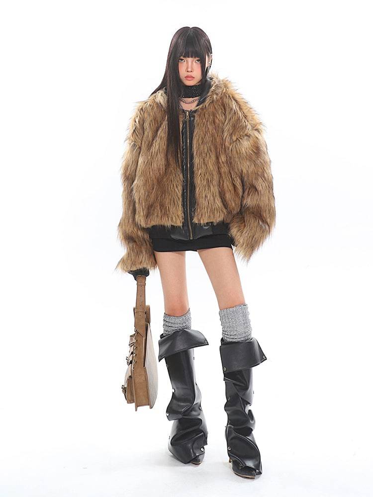 Women's Reversible Fur Hooded Thick Leather Jacket