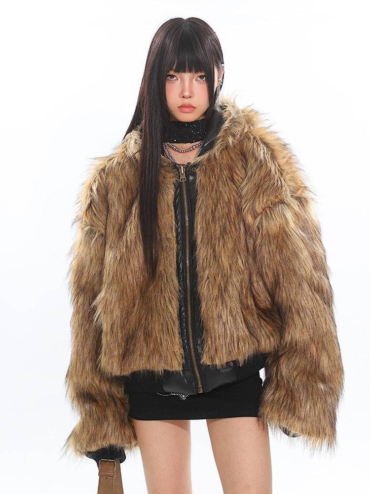 Women's Reversible Fur Hooded Thick Leather Jacket