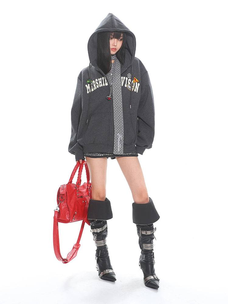 Women's Vintage Camouflage Distressed Hooded Large Sweatshirt