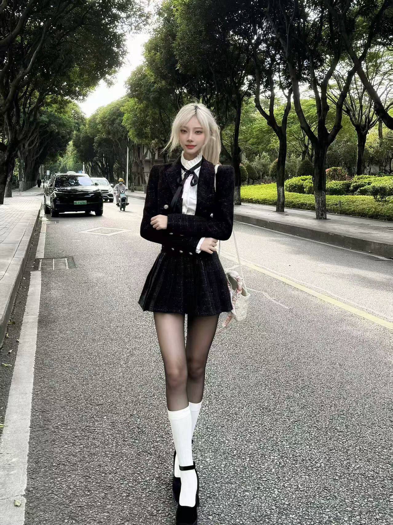 Women's Autumn Pleated Skirt and Jacket Set