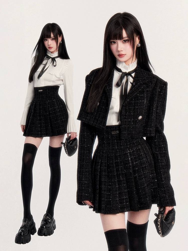 Women's Autumn Pleated Skirt and Jacket Set