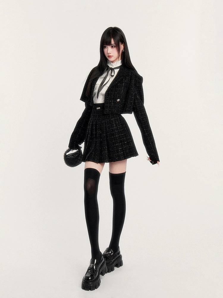 Women's Autumn Pleated Skirt and Jacket Set