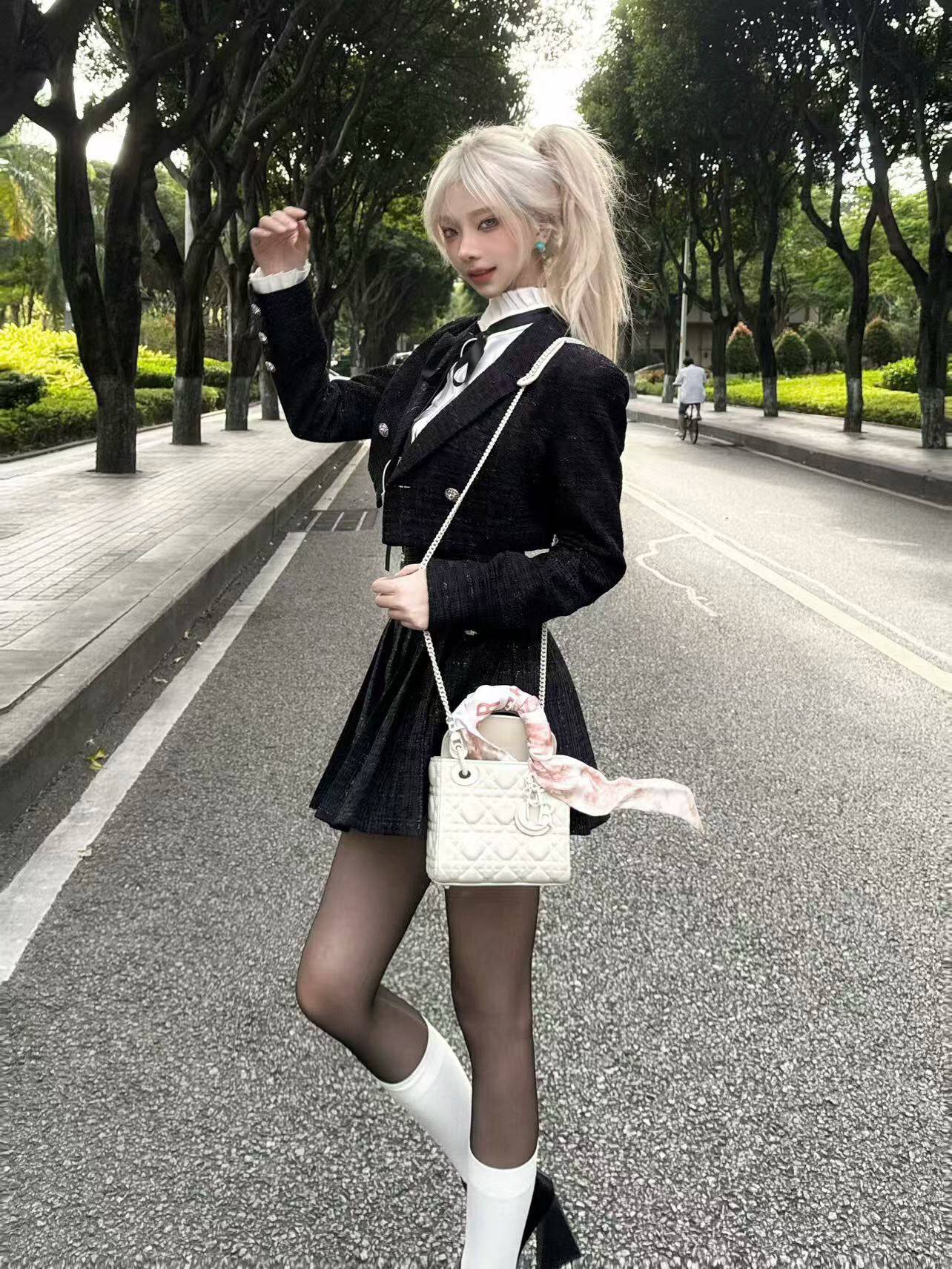 Women's Autumn Pleated Skirt and Jacket Set