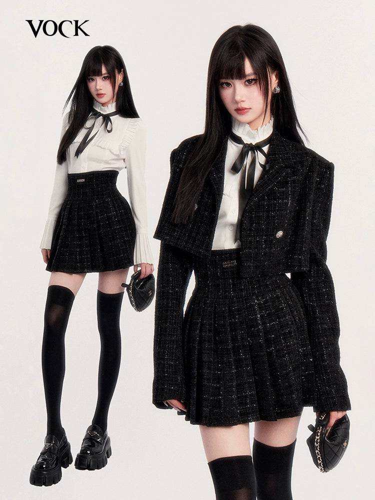 Women's Autumn Pleated Skirt and Jacket Set