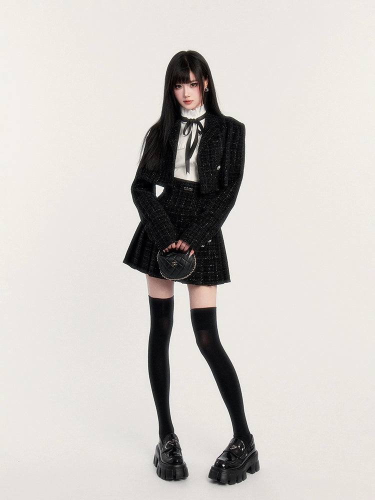 Women's Autumn Pleated Skirt and Jacket Set