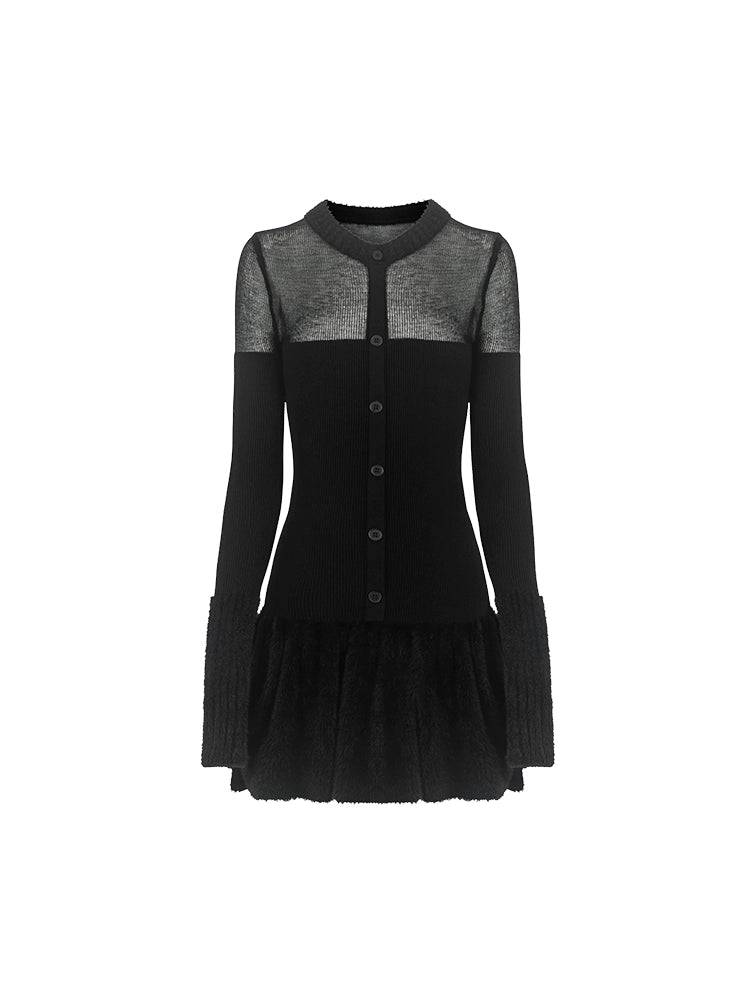 Women's Wool Contrast Stitching Slim Short Dress
