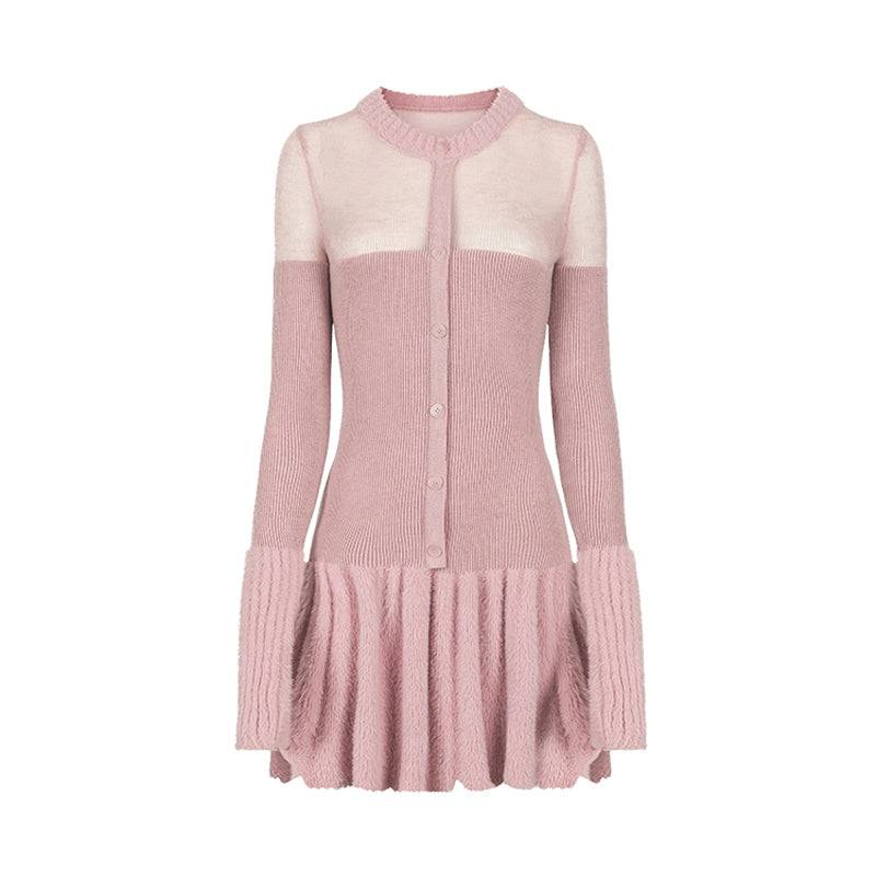 Women's Wool Contrast Stitching Slim Short Dress