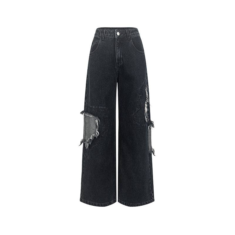 Women's Retro Ripped Wide Leg Straight Loose Jeans