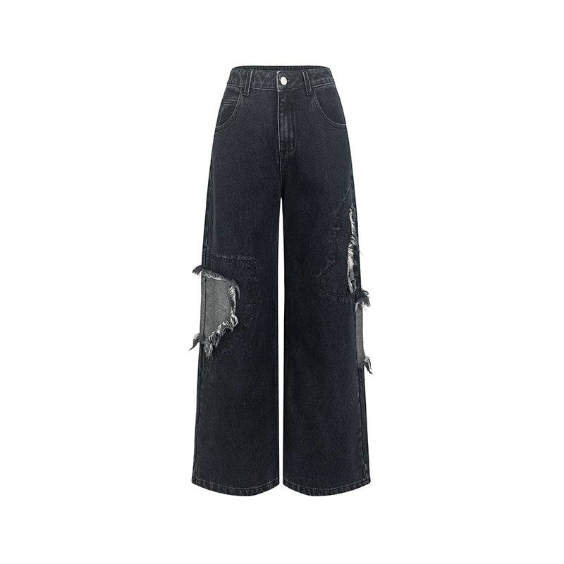 Women's Retro Ripped Wide Leg Straight Loose Jeans