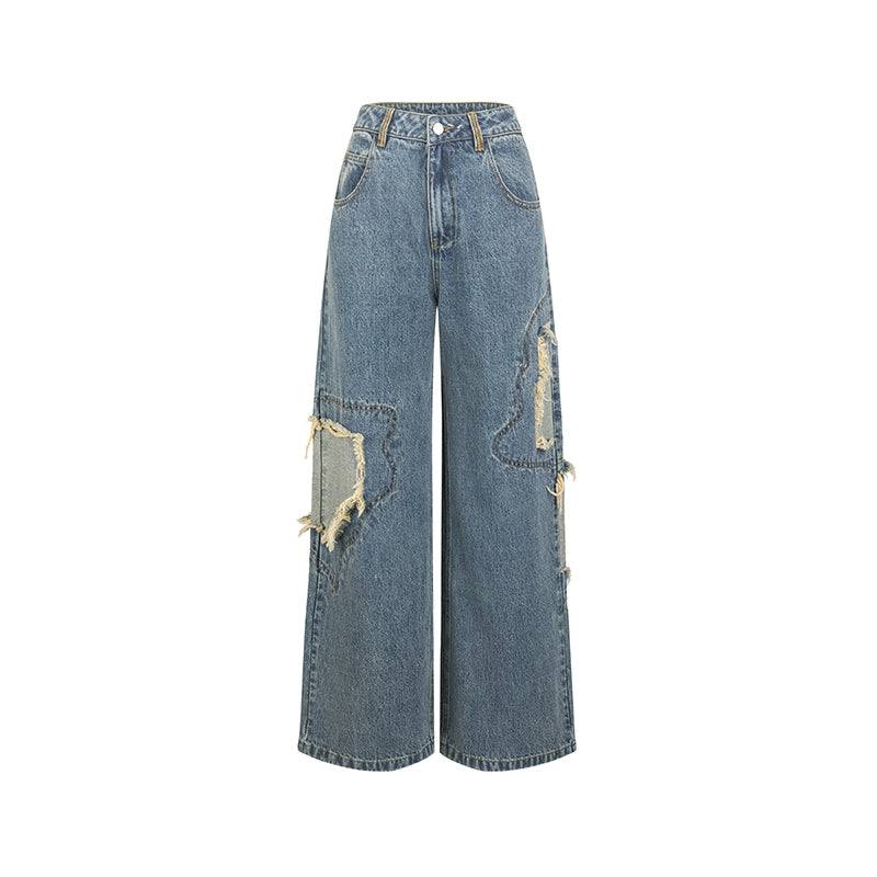 Women's Retro Ripped Wide Leg Straight Loose Jeans
