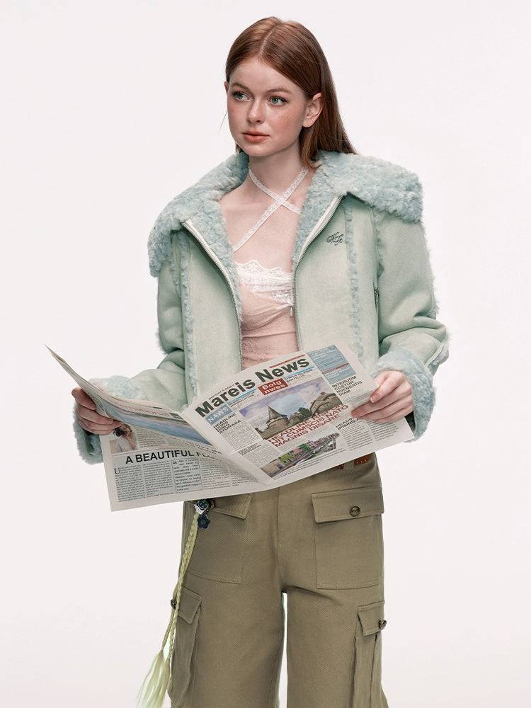 Women's Retro Loose Fur Trim Lapel Short Coat