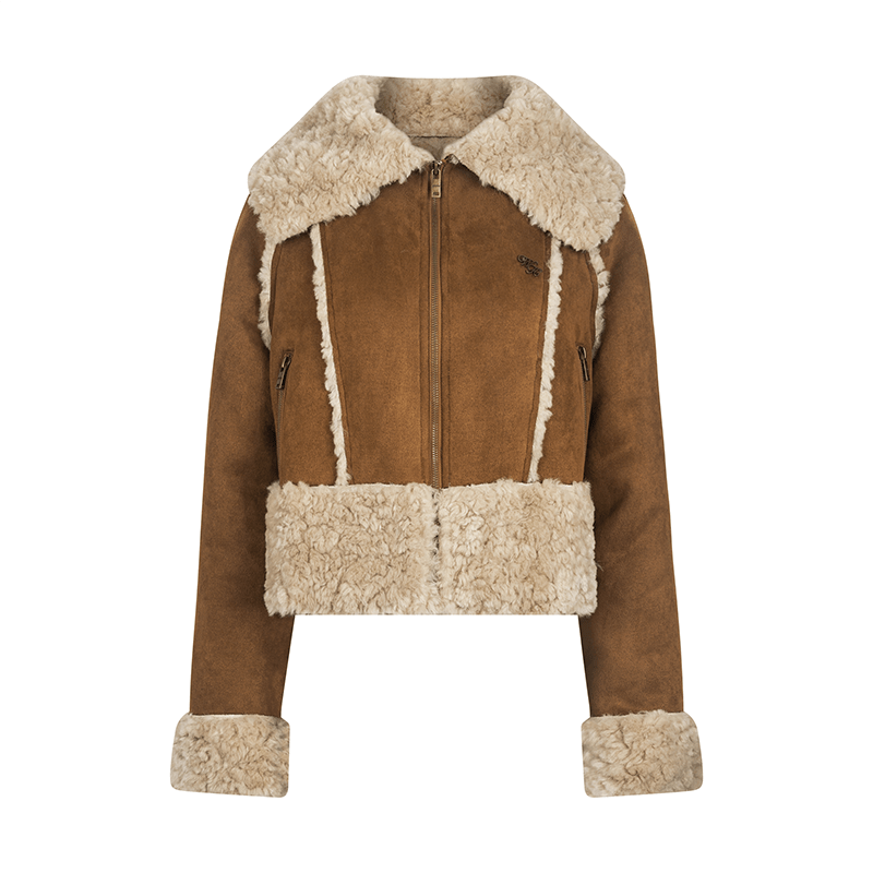 Women's Retro Loose Fur Trim Lapel Short Coat