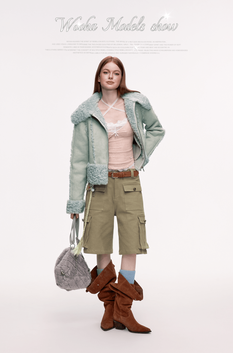 Women's Retro Loose Fur Trim Lapel Short Coat