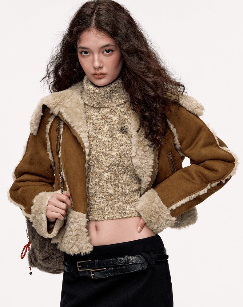 Women's Retro Loose Fur Trim Lapel Short Coat