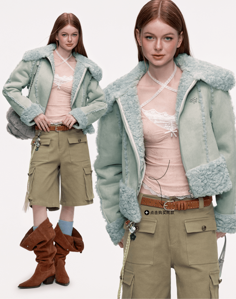 Women's Retro Loose Fur Trim Lapel Short Coat