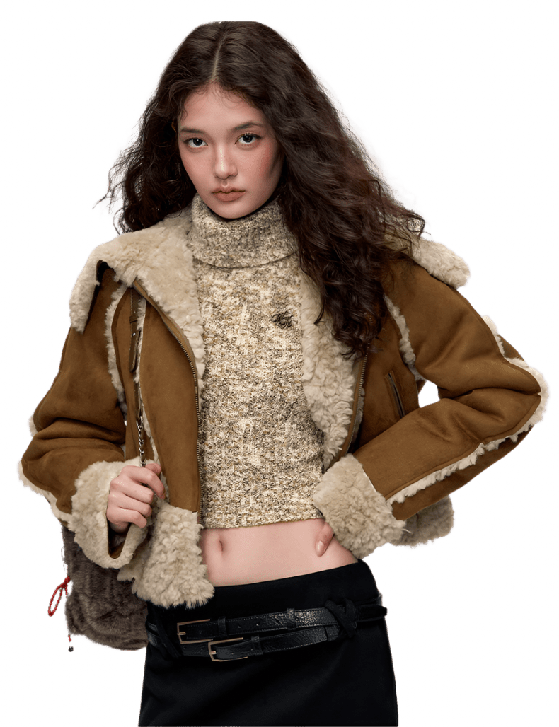 Women's Retro Loose Fur Trim Lapel Short Coat