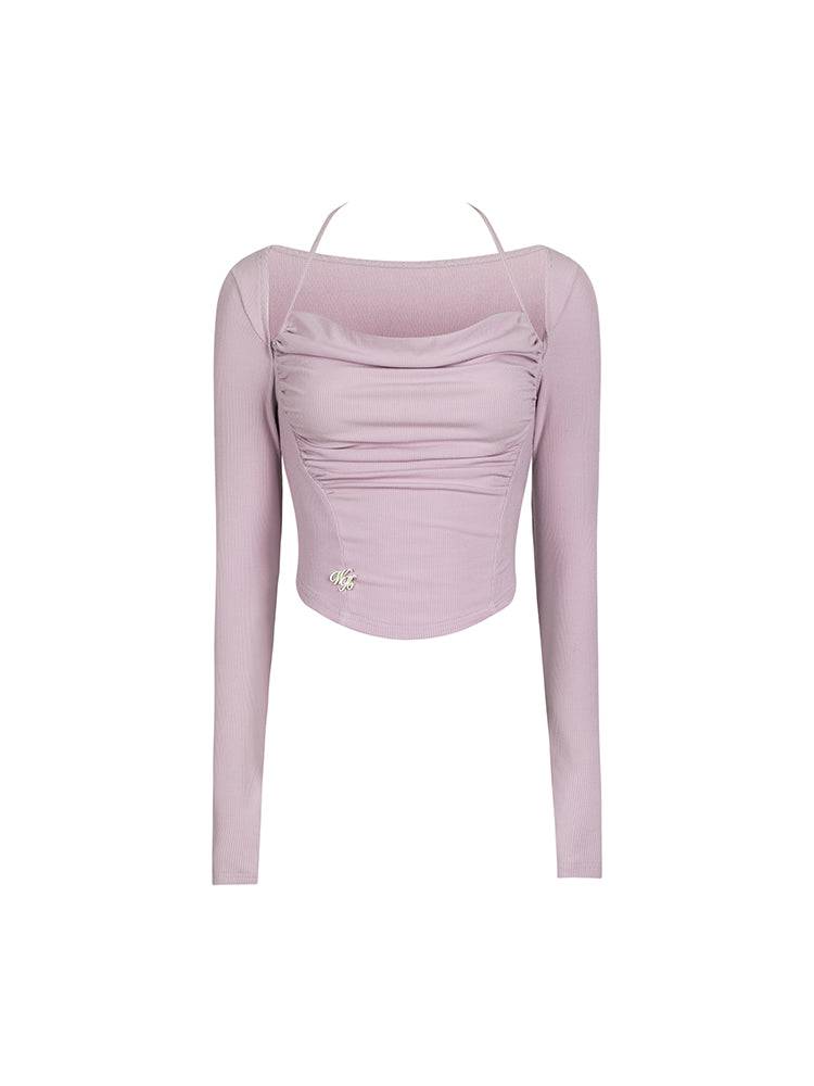 Women's Slim Fit Long Sleeve Halterneck Cotton T-Shirt (White)