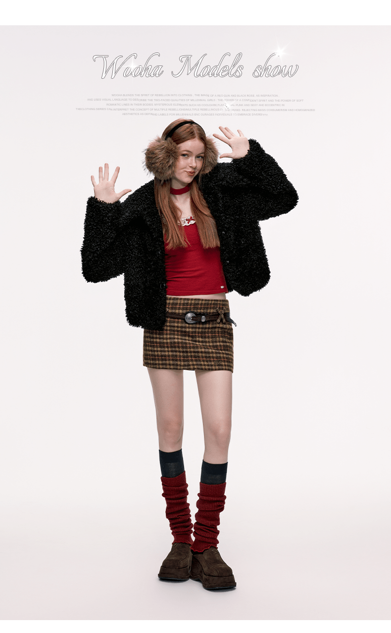 Women's Oversized Lapel Leather Buckle Fleece Lined Thick Short Jacket